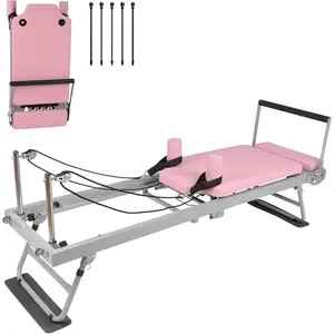 Pilates Reformer Machine, Foldable Pilates Reformer Machine for Home Gym Workout, Core Pilates Bed, Pilates Workout Equipment with Resistance Ropes for Advanced and Beginners
