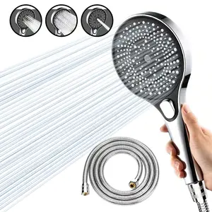 Luxury Silver Color Adjustable Shower Head Set with 1.5m Hose and No-Drill Holder, Durable Abs Material, High Pressure Spray System for Modern Bathrooms, Handheld Showerhead, Handheld Shower Combo, Shower Water Equipment