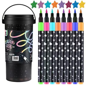 24 Counts Glitter Markers Pen Set of 24pcs More Ink Capacity, 24 Vibrant Colors, Smooth Writing, Acid-Free and Non-Toxic, Free Art Supply, Sparkling Effect, Long-Lasting, Fade-Resistant, Ideal for Christmas Crafts