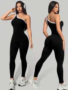 Women's Sporty Jumpsuit, 250g Yoga & Casual Wear, Plain Design Above the Ankle, All Seasons Fashion, Athleisure Style, Comfortable One-Piece