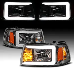 AmeriLite for 2001-2011 Ford Ranger LED Tube Replacement Gun-Metal Headlights w/Corner Lamp Set - Passenger and Driver Side