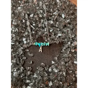 Turquoise Stone and Initial Necklace