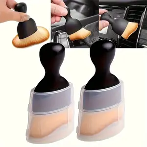2pcs Ultra Soft Car Detail Cleaning Brushes with Protective Covers, Deep Clean Hard-To-Reach Areas, Multifunctional Interior Dust Removal Tool, Car Detailing Brush, Car Detailing Tools, Car Detailing Products