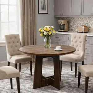 43.3” Round Wood Dining Table with Sturdy Triangular Base, Modern Kitchen Dinner Table for Small Spaces, Apartment, Living Room, Dining Room (Table only)