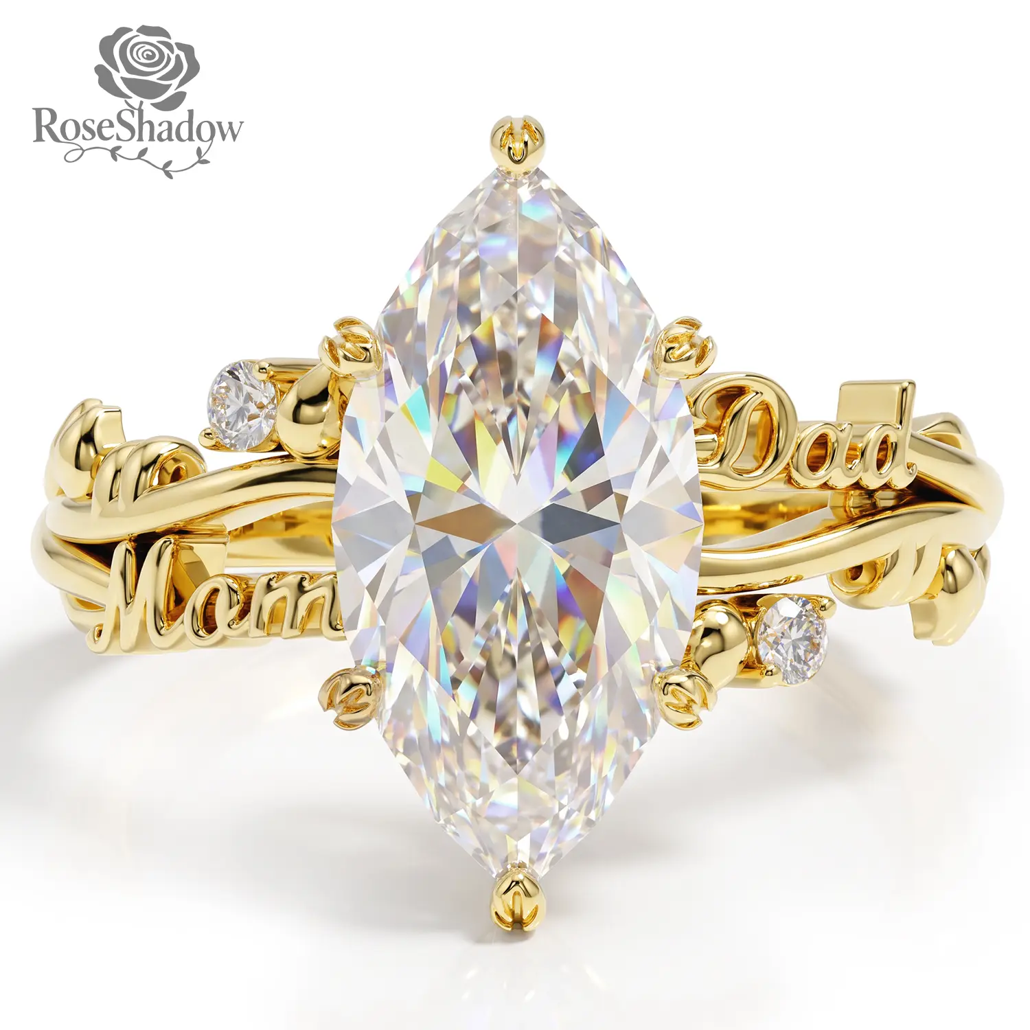 Personalized Name Marquise Cut 18K Real Gold Plated Ring 2-Layert 3CT Customized Engagement Promise 925 Sterling Ring DIY Jewelry for Her Women Girlfriend