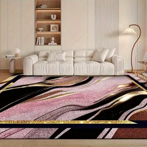 Soft And Thickened Area Velvet Rug, Light Luxury Simple Style Fluid Wave Pattern Carpet, Available In Pink, Gold, Black, Non-Slip, Machine Washable, Soft And Comfortable, Lightweight And Durable, Suitable For Bedroom, Living Room, Office