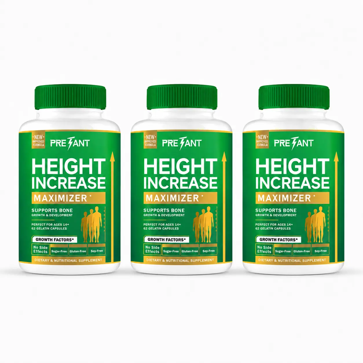 Pretant Healthcare Bone Health Support Dietary Supplement with Calcium, Vitamin D, Zinc, L-Lysine (3 Pack, 62 Capsules Each)