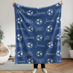 Personalized Soccer Blanket, Custom Soccer Sherpa Fleece Blankets, Gift for Soccer Lovers, Birthday Gift For Boys, Soccer Birthday Gift