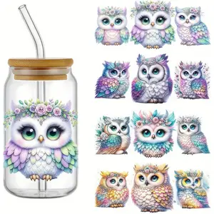 4pcs Spring Flower Bird Cute Owl UV DTF Cup Wraps Transfer Waterproof Sticker for Glass Cups Furniture Craft DIY Crafts Rub on Transfer Stickers for DIY Water Bottle Laptop Decal Car