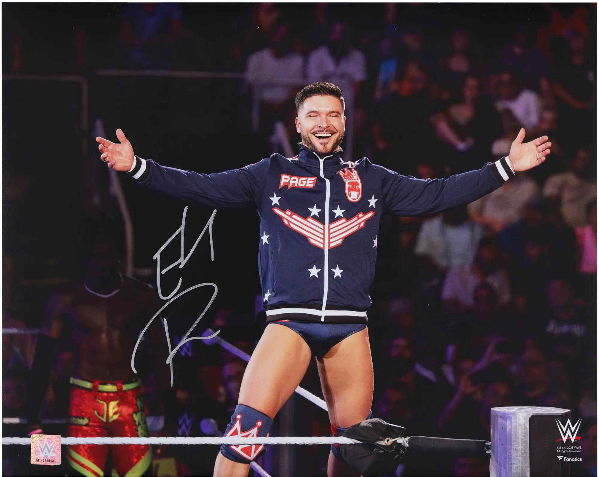 Ethan Page WWE Autographed 16" x 20" On The Ropes Arms Out Photograph - Fanatics Authentic Certified