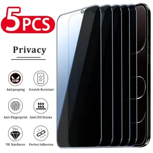 5pcs Privacy Screen Protector, Smartphone, For iPhone 17/17 Air/17 Pro Max/17 Pro/16/15/14/Plus/13/12/11/XR/X/XS/XS MAX/SE, Full Coverage, 9H Hardness, Anti-Scratch, Anti-Fingerprint, Anti-Spy, Anti-Drop, Dynamic Island Compatible, Easy Installation