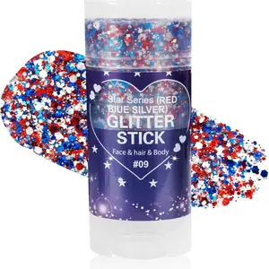 July 4th Independence Day Patriotic Glitter Stick, Red White and Blue Holographic Chunky Star Face Body Glitter Gel Makeup, Mess-Free Waterproof Hair Shimmer Festival Accessories for Women Kids