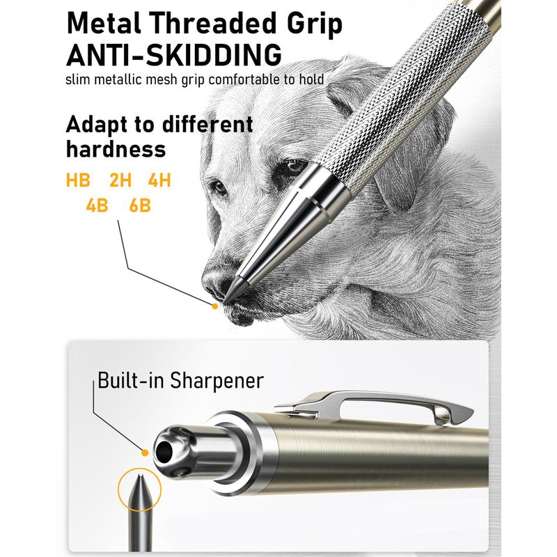 Nicpro 34PACK Art Mechanical Pencil Set, Metal Drafting Pencil 0.3 mm & 0.5 mm & 0.7 mm & 0.9 mm & 2PACK 2mm Lead Holder (6B 4B 2B HB 2H 4H Colors) For Sketching Drawing With 19 Tube Lead Refills Case