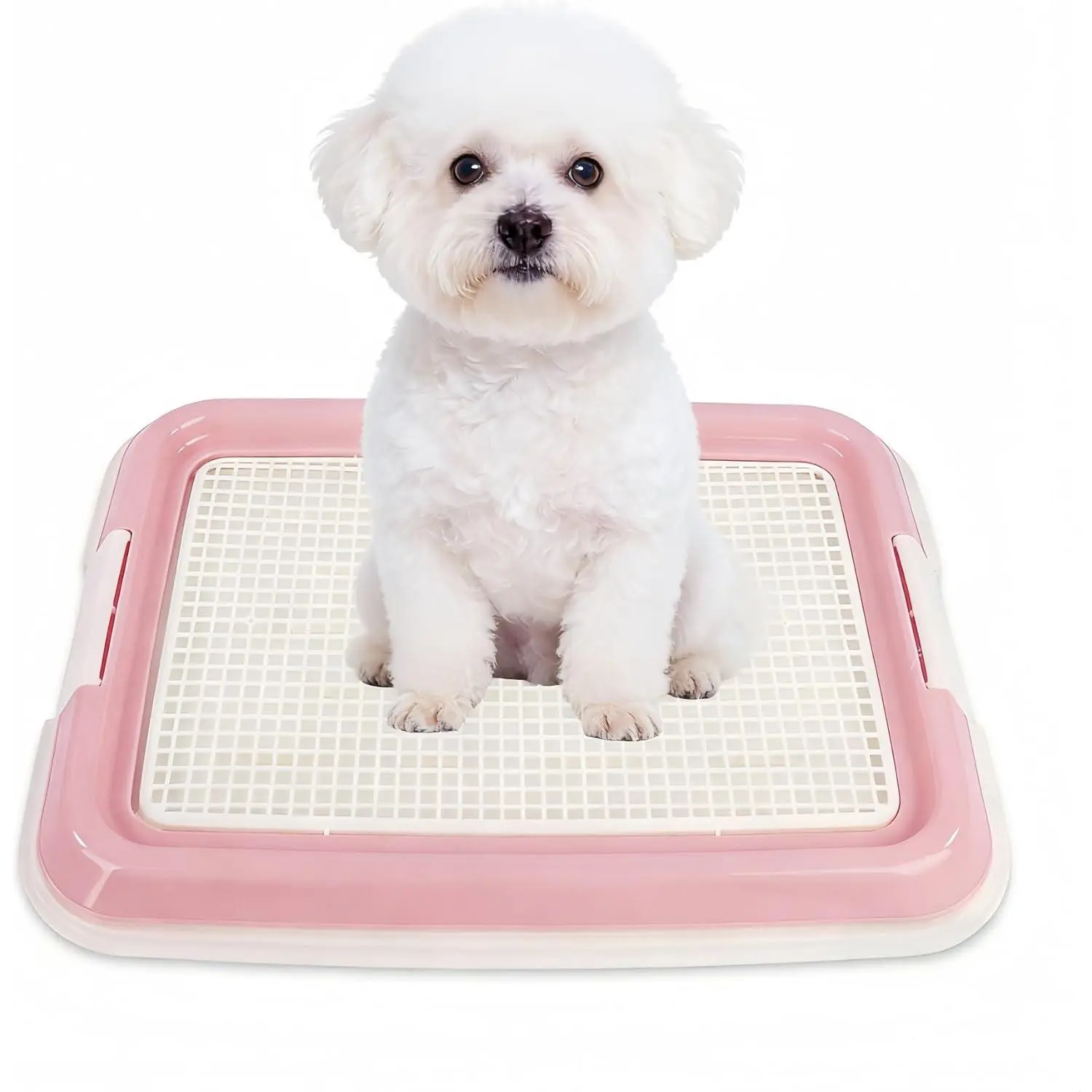 Dog Potty Tray for Small Dogs, Puppy Potty Training Tray 19.3"x14.4" Indoor Dog Toilet, Leak-Proof Pet Pads Holder (Pink)