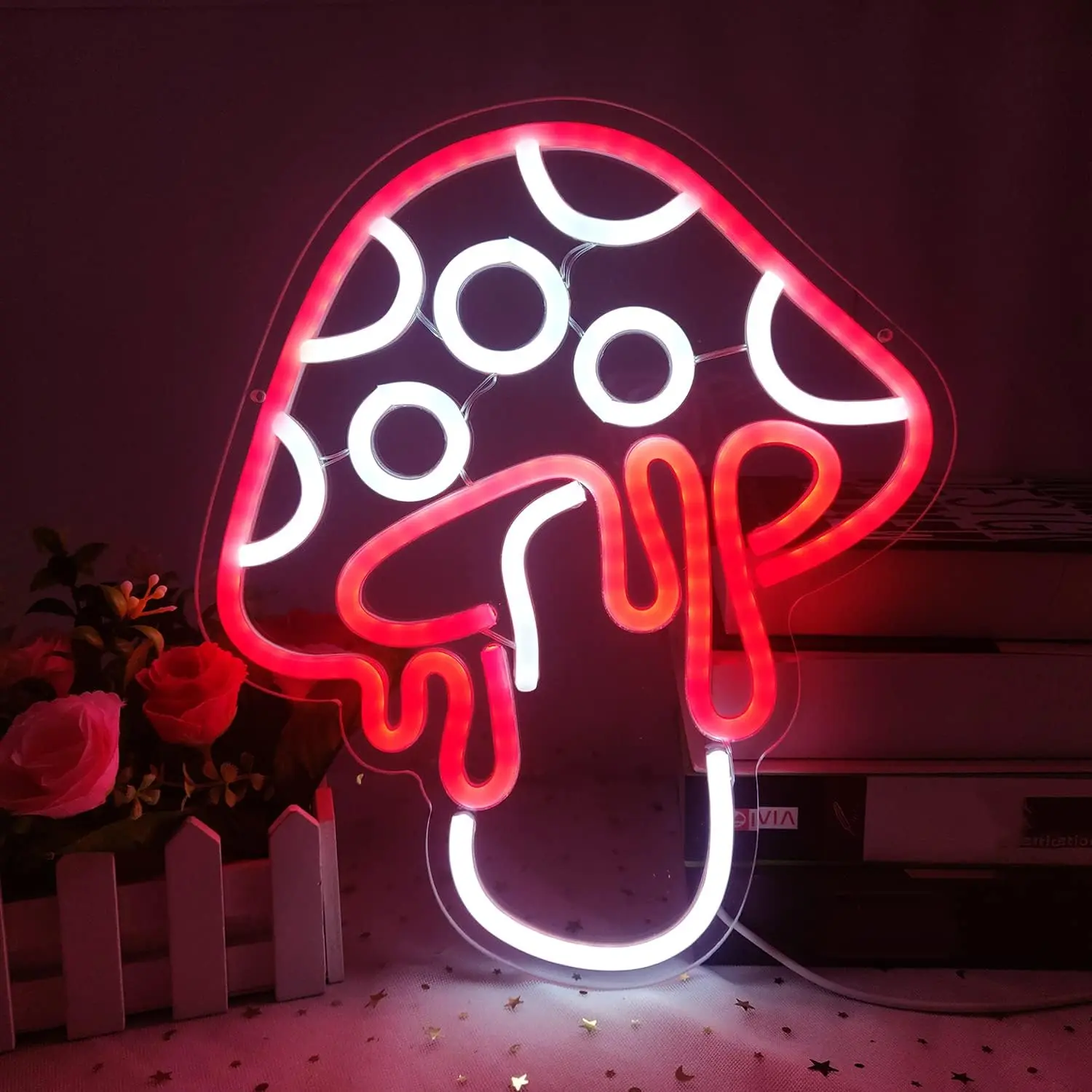Mushroom Shaped Neon Sign, USB Powered Neon Light with Dimming Switch for Home Bedroom Living Room, Vanity Decorative Light Decor Accessories, Decor Lighting, Cool Lights