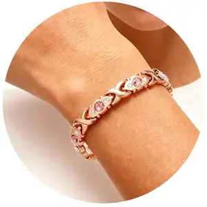 Pure Copper Bracelets for Women, Ultra Strength Magnetic Therapy Bracelet for Pain Relief with Neodymium Magnets & Sparkling Cubic Zirconia, Adjustable, Infinite Clover Jewelry