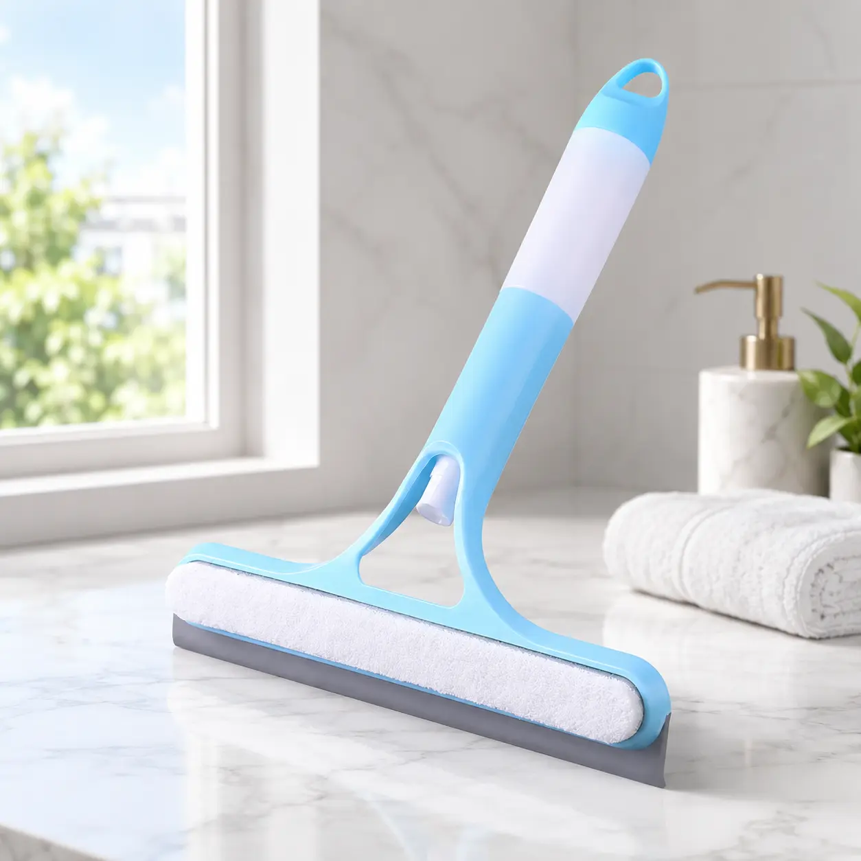 Cleaning Combo: 3-in-1 Window Squeegee with Handle, Spray & Microfiber Scrubber - Durable, Super Absorbent Professional Home Care Cleaning Tool for Glass, Mirror