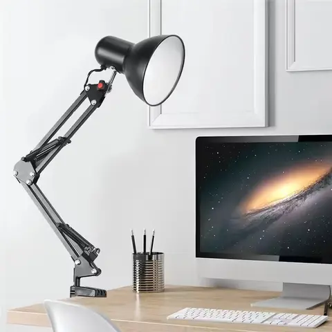 Modern LED Clip-On Desk Lamp with Adjustable LEDs, 360° Swing Arm 360-Degree Rotation Lamps Bases & Shades, 5W Wattage Metal Construction, Steel Spring, Tension Control Knobs, Eye-Caring Bulb, Desktop Clip for Home Office Reading, Studio Setup
