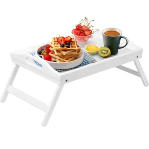 Breakfast Tray Folding Legs with Handles  Bed Tray Table for Sofa Eating,Drawing,Platters Bamboo Serving Lap Desk Snack Tray