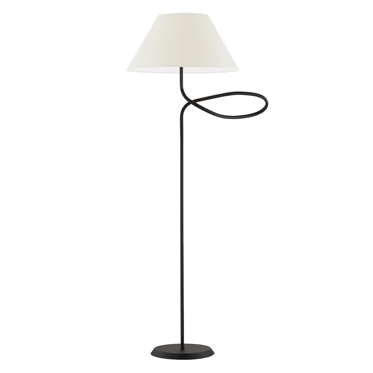 Sculptural Alameda Floor Lamp with Forged Iron Body and Tapered Paper Shade