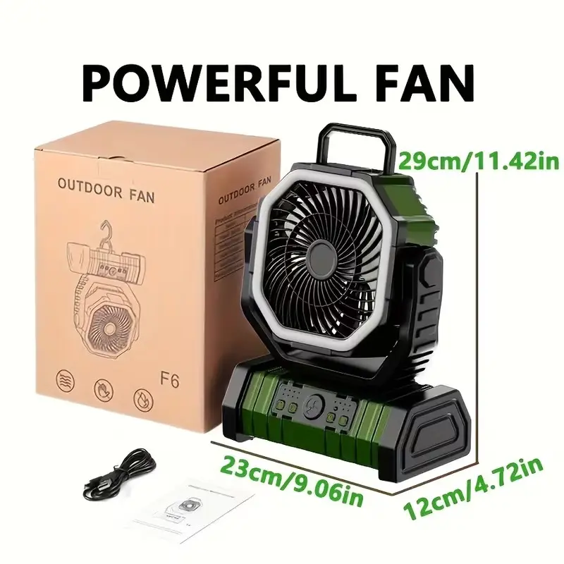 20,000mAh Camping Fan with Light – 4-Level Adjustable LED Lighting & Long Battery Life – Multi-Speed ​​& Rotatable Design – Perfect for Tents, Outdoors, and Offices – Portable Cooling & Lighting Combo