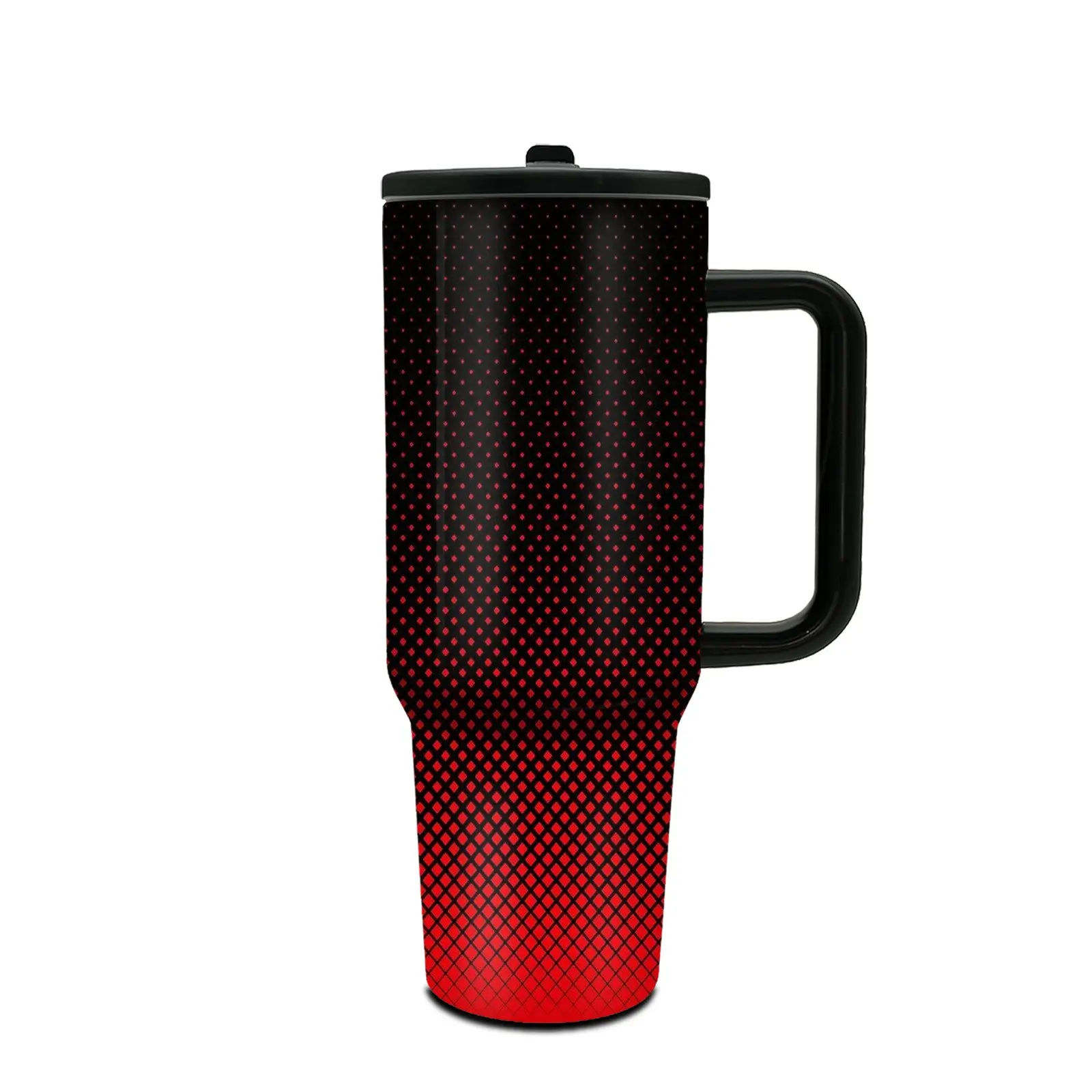 1pc 40oz Stainless Steel Insulated Tumbler Cup with Handle & Lid, available in black-white, red-black, blue-black and green-black. keep drinks hot or cold. for coffee, water & drinks at home, office, travel or gym. for women, men, friends & coworkers