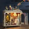Princess Style Vintage Cream Mini Cabinet DIY Model, Crystal Shoe Tutu Magic Wand Light Design, Desktop Decor, Birthday Gift, Miniature Houses