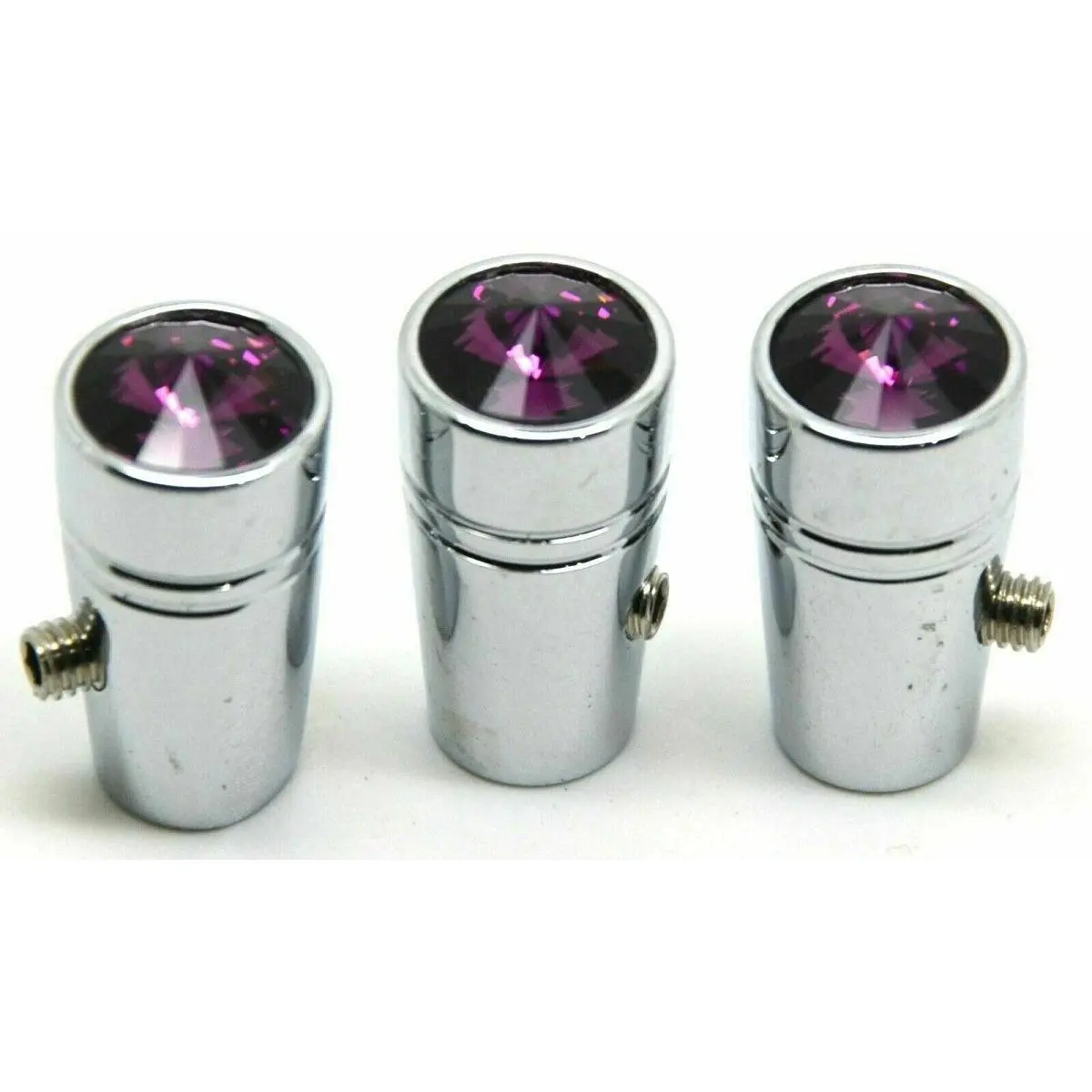 3-Pack Mini Toggle Switches with 1in Extension, 1/4in Inside Diameter, Chrome Finish, Aluminum, Crystal Top & Purple Gem for Peterbilt 379, 359 (Electrical Switch Accessory for Home Improvement), 1/4" Inside Diameter