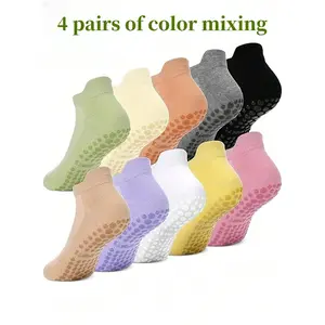 4 Pairs Random Colors Soft, Lightweight, Breathable Short Yoga Socks For Women, Suitable For Spring/Autumn Daily Wear, Pilates, Yoga, Aerobics, Outdoor Running, Cycling, Hiking