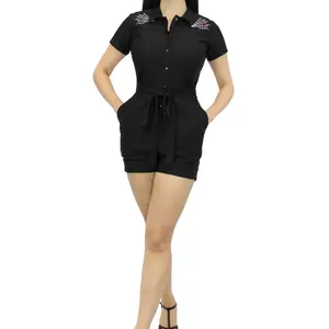Womenswear Stretchy Spiderweb Black Romper With Belt