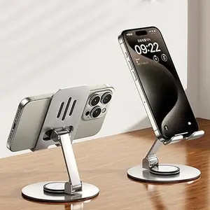 360° Rotatable Metal Phone Tablet Holder, Foldable Expandable Stand Suitable for All Phones, Adjustable Portable Desk Mount for Travel and Office