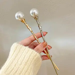 New Pearl Hair Sticks for Women Texture Metal Hair Clip Wedding Bridal Pearl Hairpins Bun Maker Hair Accessories Jewelry Gifts