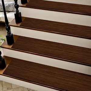 6/8/15 Piece Stair Mat Set, Dark Wood Grain Pattern, Indoor Outdoor Non-Slip Carpet, Rubber Backing, Ideal for Kids, Elderly, Pets