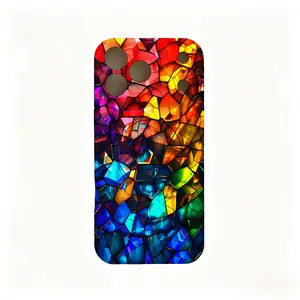 Vibrant Stained Glass Church Window MagSafe Phone Case, Colorful Crack Mosaic Rainbow Mosaic Art Shockproof Liquid Silicone Protective Cover For iPhone