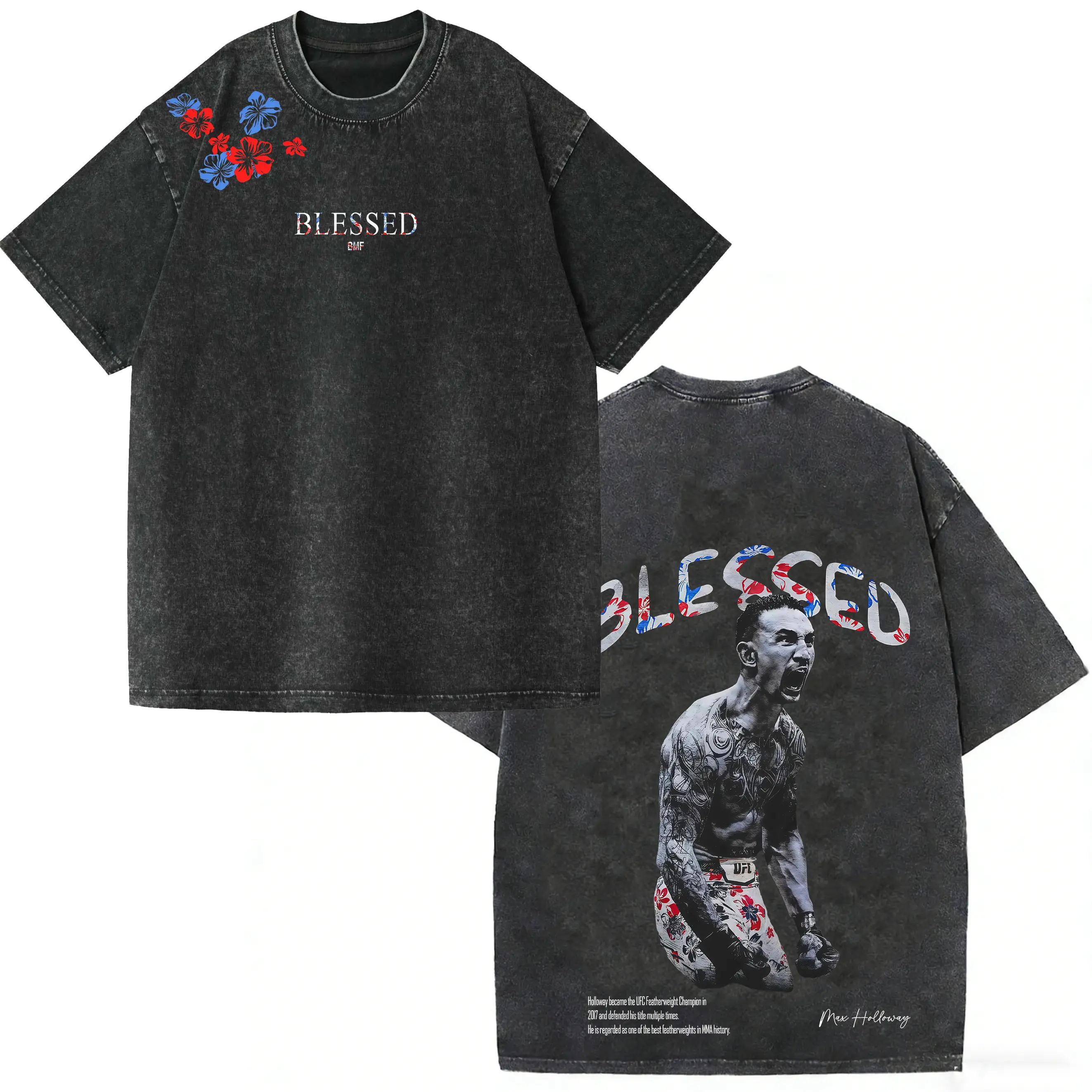 PREMIUM Max Holloway Blessed V2 Tee, Blessed BMF T-shirt, UFC MMA Fan Custom Graphic Design, Gym Wear, Gift for Fighters, Sports Apparel Casual Fit Streetwear Casual Loose Tee