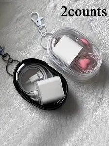 Clear Plastic Storage Bag, 2 Counts Portable Ear Plug & Cable Organizers, Earphone and Headphone Pouch, Durable Mini Electronic Earplugs Protective Travel Bag with Key Fob, Transparent Household Item