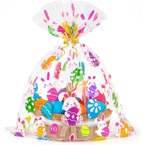 Easter Bags 10 count Large Cellophane Bags 24x30 Inch Cellophane Wrap for  Baskets Plastic  Wrapping Clear  Bags (Easter eggs, Bunny)