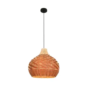 Aeyee Rattan Pendant Light Fixtures, Boho Design Basket Weave Hanging Light with Brown Synthetic Rattan, Woven Rattan Chandelier