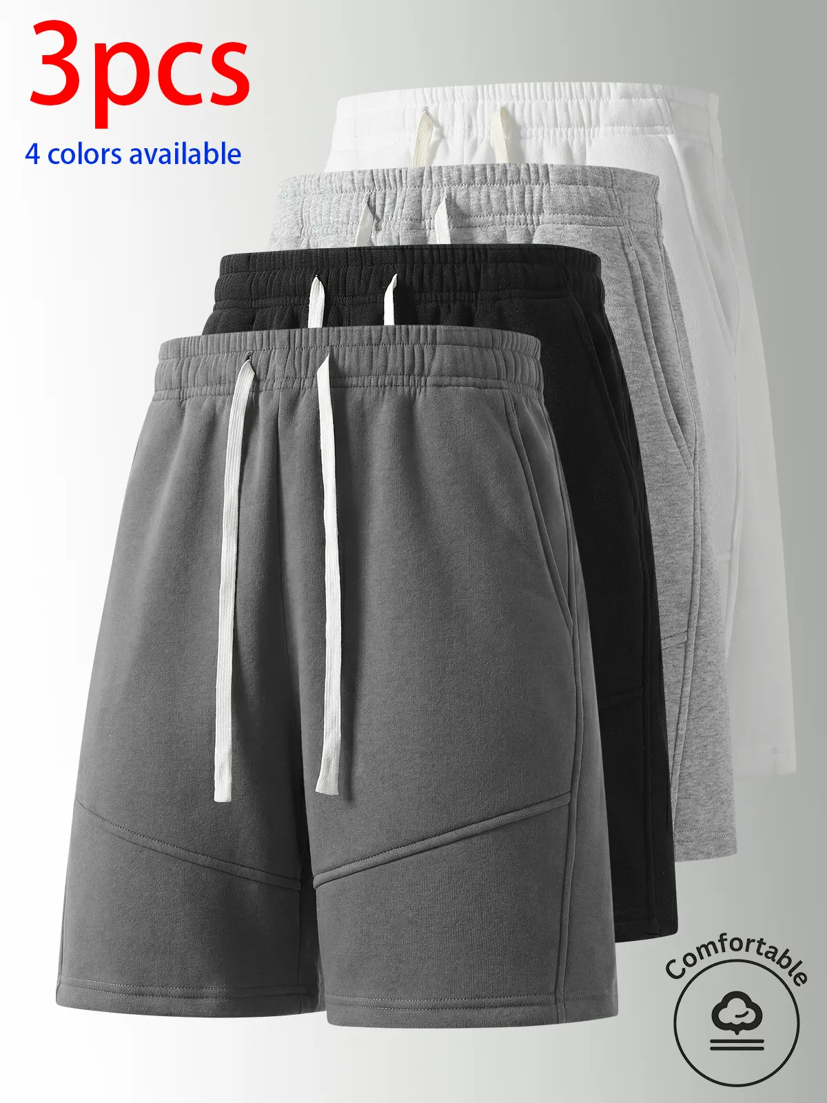 Men's shorts, men's bermuda shorts.Loose straight fit, elastic waistband with drawstring that doesn’t squeeze, 3D paneling, cut design to enhance leg shape.Solid color, simple and versatile—casual wear for everyday outings, workouts, home, and sleep.