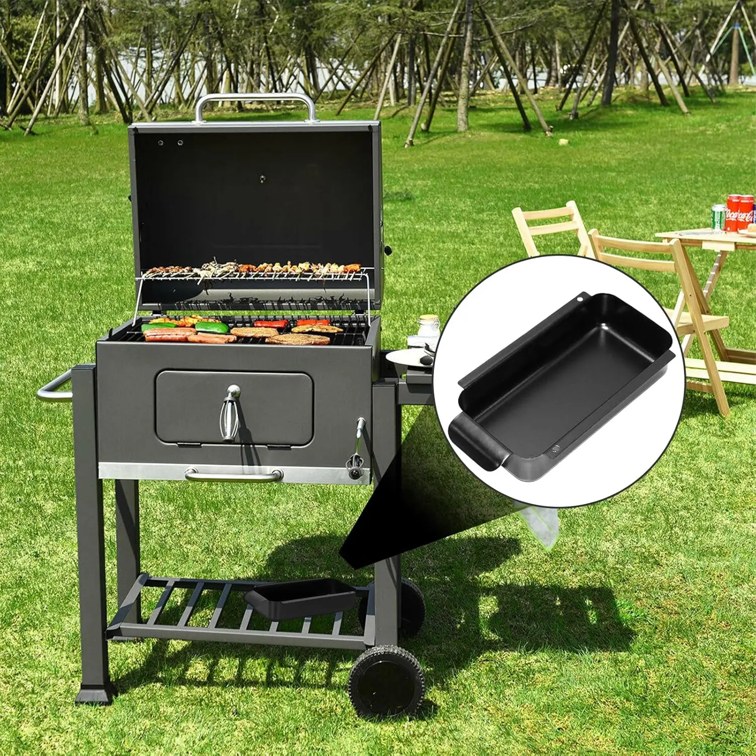 Grill Drip Pan,Grease Catcher Pan Compatible with Char-Broil, Black Steel Grease Collection Pan Accessories for Most Charbroil Gas Grills