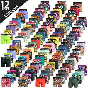 KJFISTMU 12-Piece Men's Boxer Briefs Set Random Styles Designs Solid Colors Prints Colorful Waistbands Striped Designs Fashionable Graffiti Print Underwear