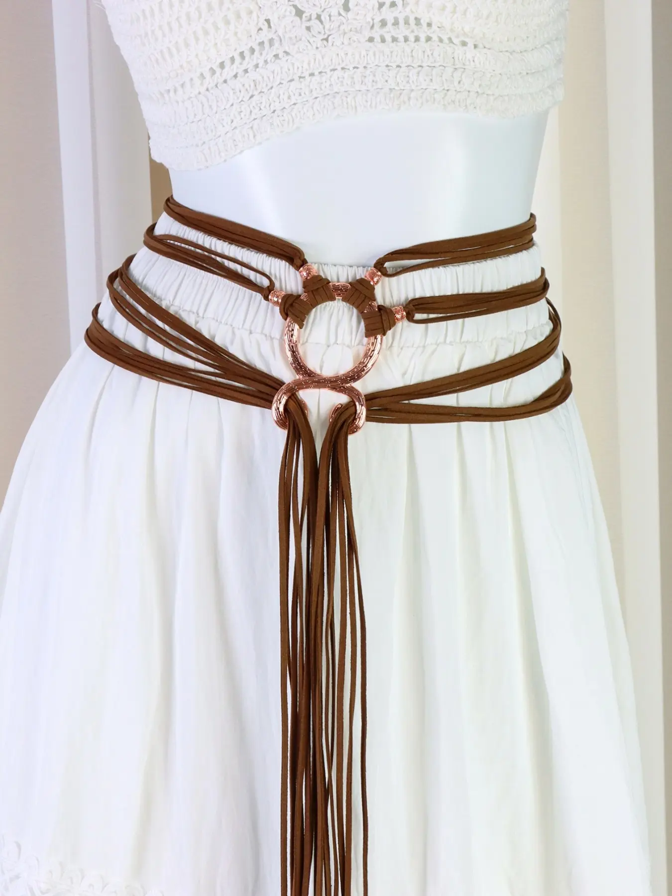Medieval Viking Braided Leather Belt Set, with Ring Buckle  display picture 3