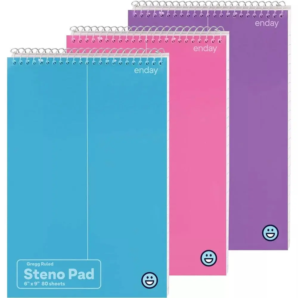Steno Pads Spiral 6 x 9 inches, Gregg Rule White Paper, 80 Sheets Steno Notebook for writing in Pink, Purple, Green, Blue, Red, Grey, Color May Vary