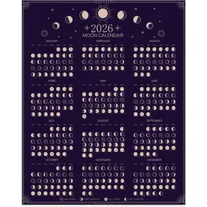 2026 Wall Calendar - Moon Phases Poster, 11 x 14 inches Hangable Full Moon Cycle Lunar Calendar, Moon  Wall Art Poster, Astrology Calendar Decorations, Moon Lover Gifts (Black)