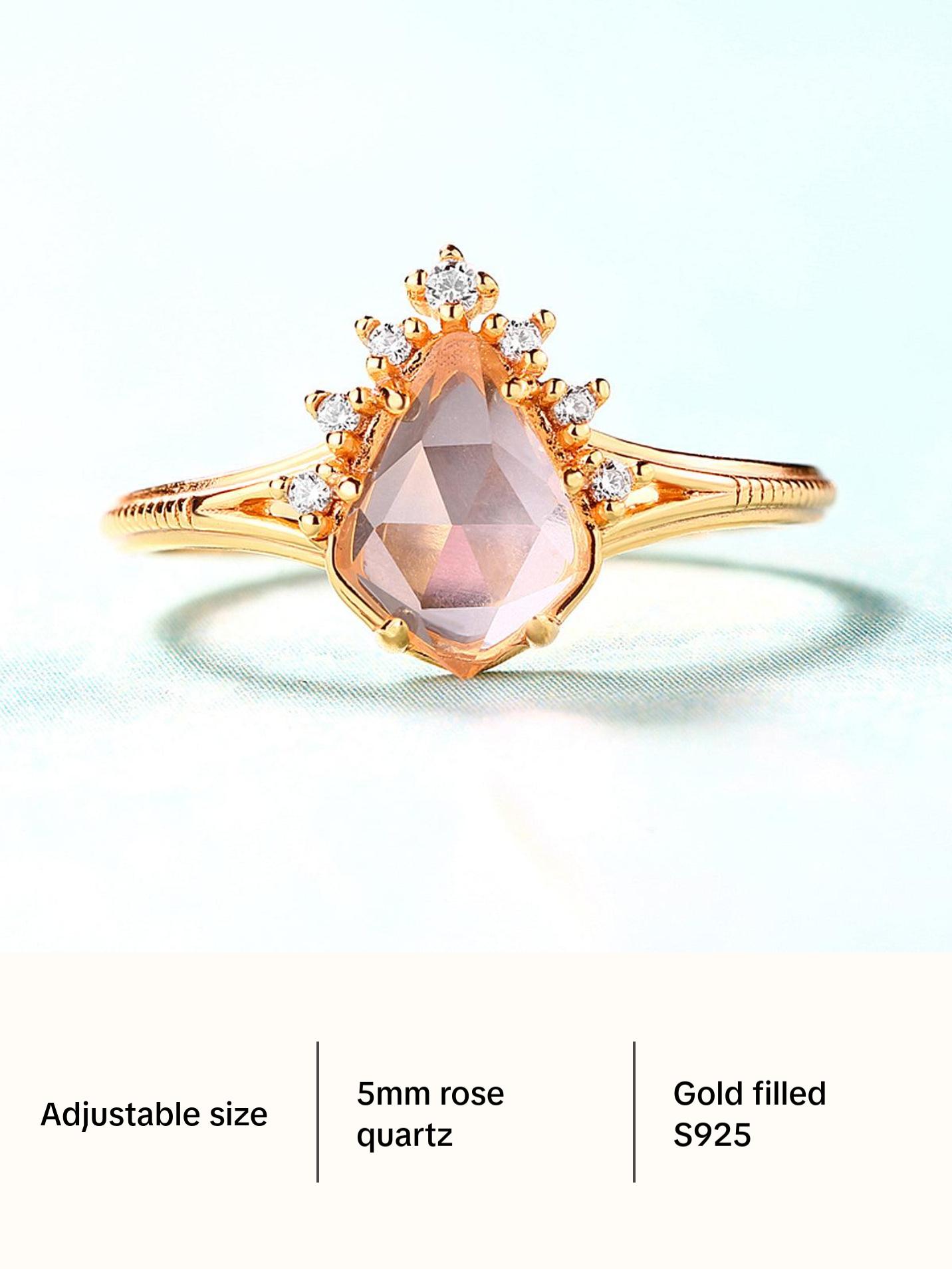 Rose Quartz Pear Cut Adjustable Ring