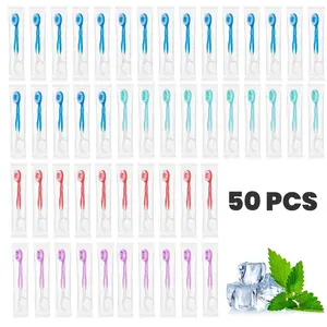 50 Pack 5-in-1 Portable Disposable Toothbrushes With Toothpaste Tongue Cleaner Dental Floss, Individually Wrapped Multi-Color Mini Travel Toothbrushes, All-in-One Compact Oral Care Kit For Adults Camping Hotel