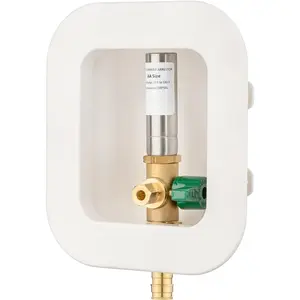 (1 Pack)  1/2 inch Expansion PEX-A Pre-Assembled Ice Maker Outlet Box Valve 1/4 inch Recessed Refrigerator Water Line with Shut Off Valve and Stainless Steel Water Hammer Arrestor ZBQH-631-LK