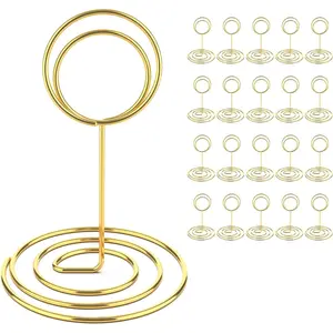 20 Pcs Gold Table Number Holders, 4-Inch Place Card Holders With Widened Base, Wire Photo Stands for Tables, Name Menu Clips for Wedding Reception, Centerpieces and Events