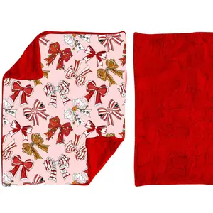 BL0203-Ultra-Soft & Cozy Christmas Bow Red Baby Blanket 29*43 in