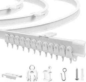 Flexible Bendable Ceiling Curtain Track, 9.8ft (3m) Curved, PVC, Metal, Plastic & Stainless Steel, White, Ceiling Mounted